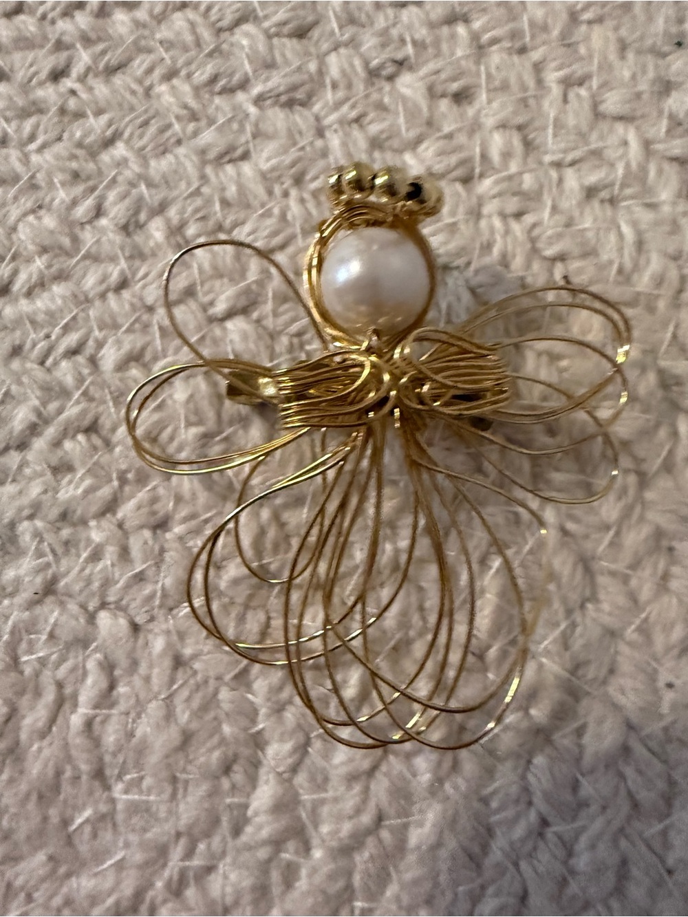 Gold Wire Angel Brooch with Pearl Accent